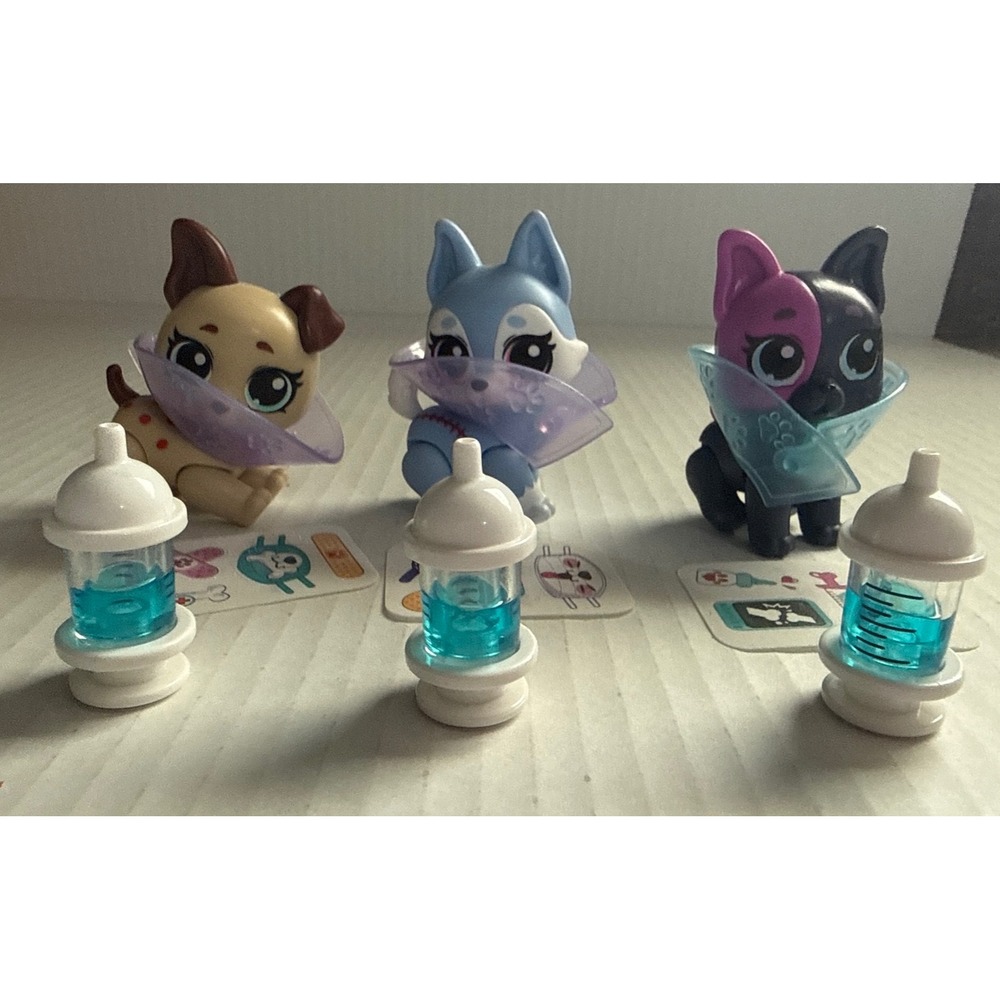 Zuru Pet Alive Puppycorn Rescue Figures Lot of 3 with Medicine Bottles Stickers